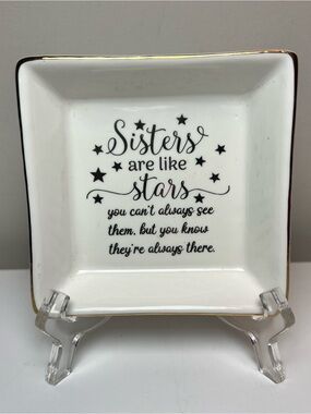 Decorative 'Sisters Are Like Stars' Trinket Dish - White with Gold Trim